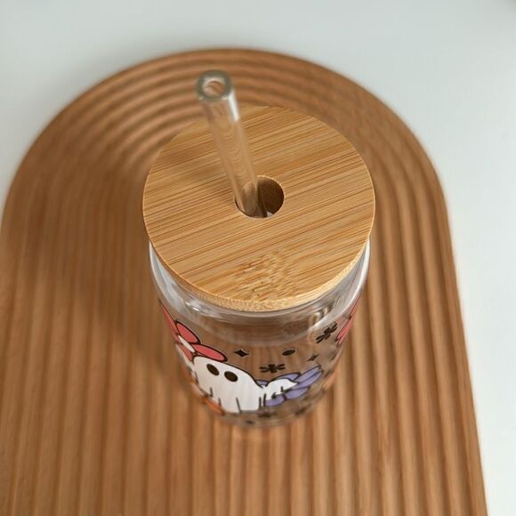 Retro Lilies Ghosts Glass Can, Halloween Glass Can NWT - Picture 5 of 5